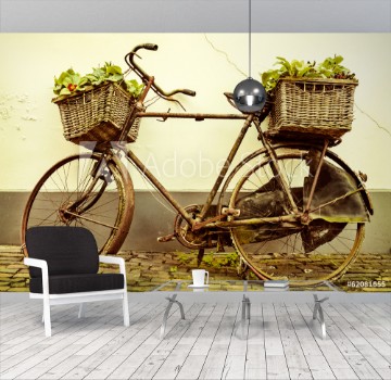 Image de Retro styled image of an old bicycle with baskets